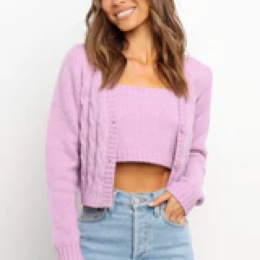 Petal & Pup Lilac Knit Cardigan and Top Set